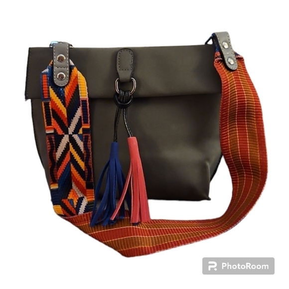 THREADED PEAR Gray Tassel Colorful Guitar Strap Shoulder Mini Bag - Picture 1 of 8
